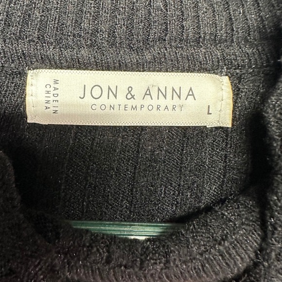Jon & Anna Black Long Sleeve Mock Neck Ruffle Edge Ribbed Soft Sweater Women's L - Picture 2 of 8
